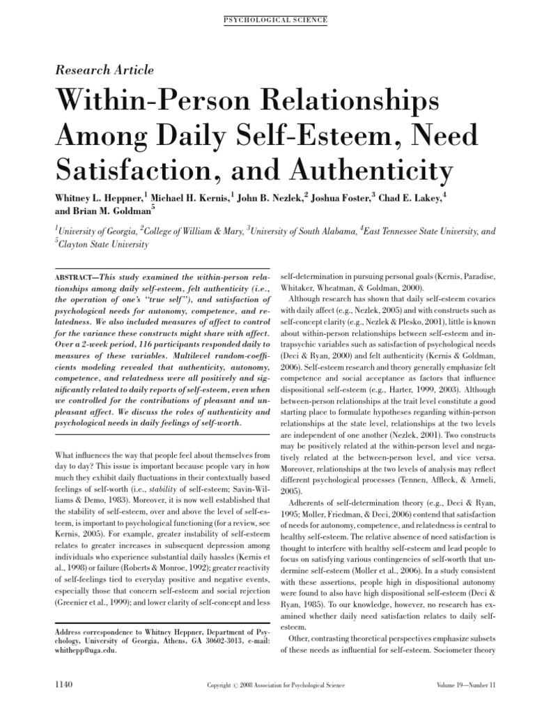 Within-Person Relationships | PDF | Self Esteem | Authenticity (Philosophy)