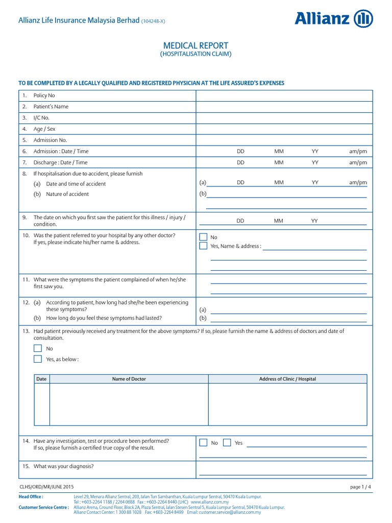 2) H&s Doctor Medical Report Form Allianz PDF Patient Physician