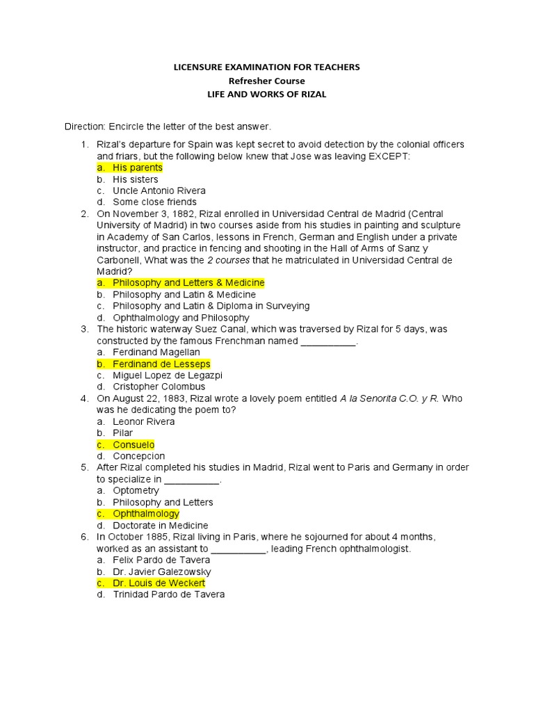 Rizal LET Reviewer: Key Questions & Answers | PDF | Philippines
