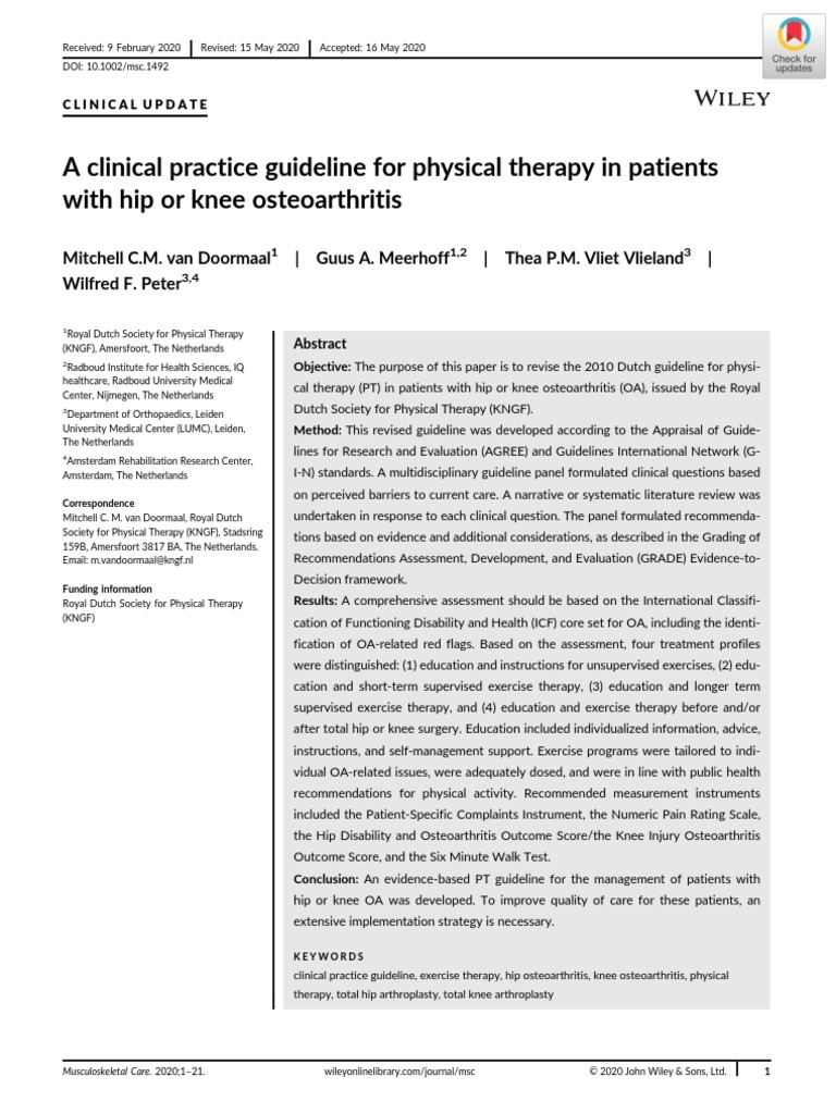 A Clinical Practice Guideline For Physical Therapy in Patients With Hip