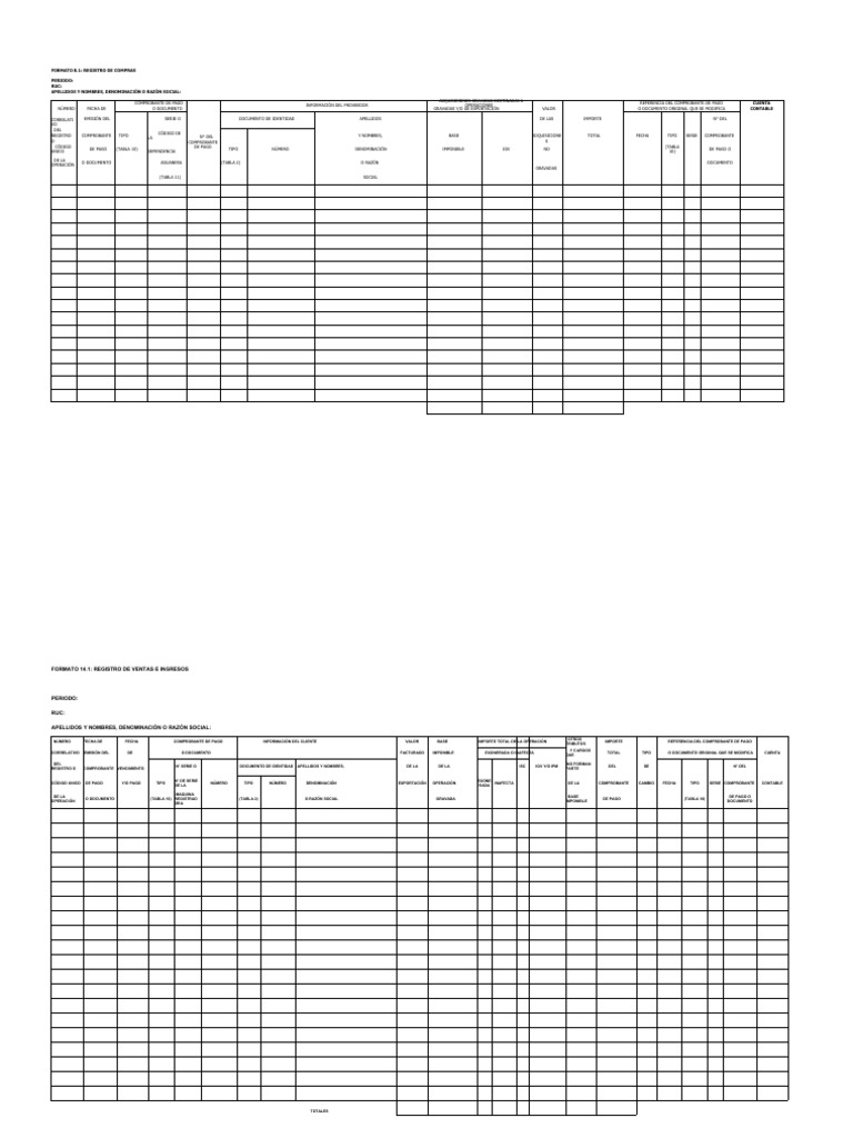 Formatos de Registro de Compras y Ventas | PDF | Contabilidad | Bancos