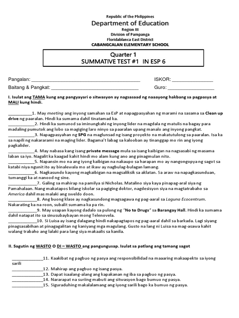 Q1 esp 6 summative test 1 pdf