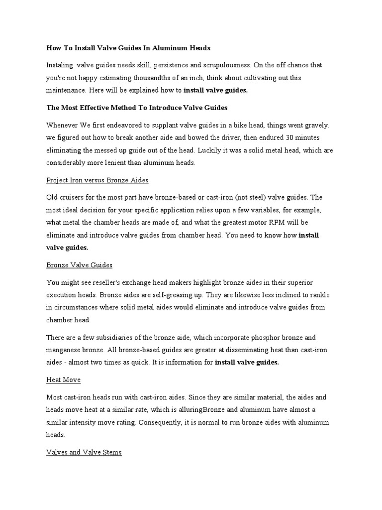 How To Accurately Install Valve Guides In Aluminum Engine Heads PDF