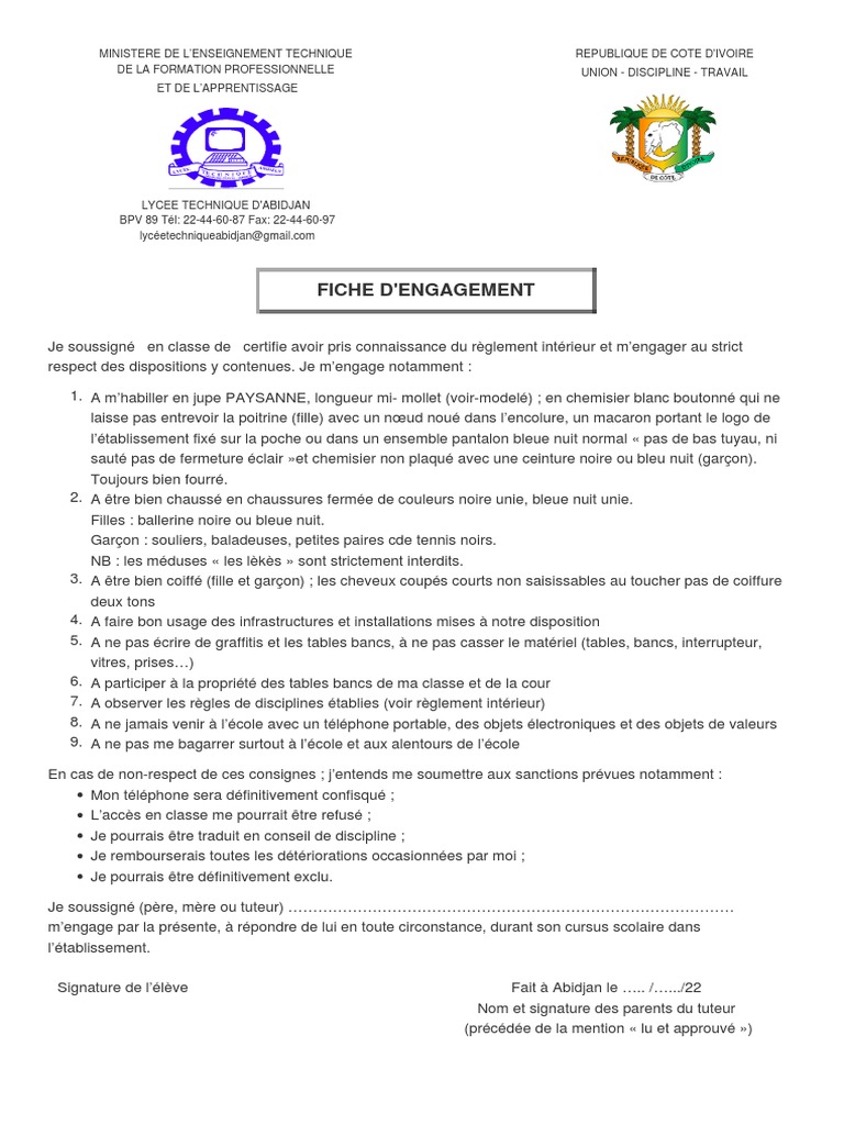 Fiche D Engagement PDF