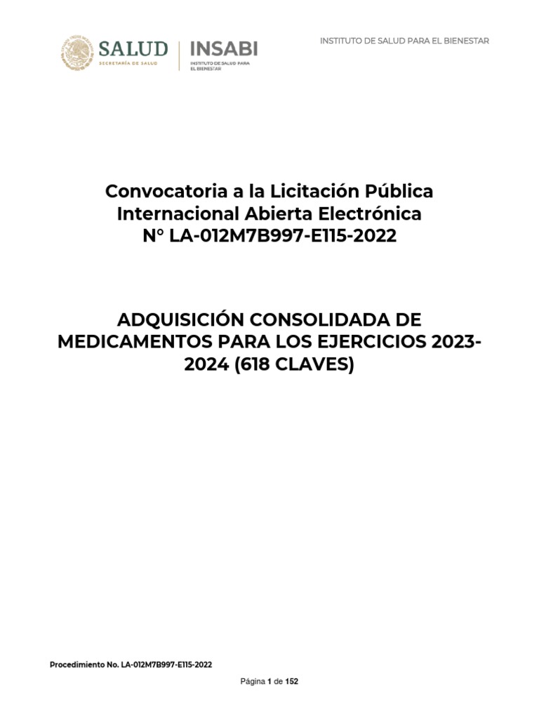 Convocatoria La-012m7b997-E115-2022 Medicamentos Consolidada Abierta | PDF