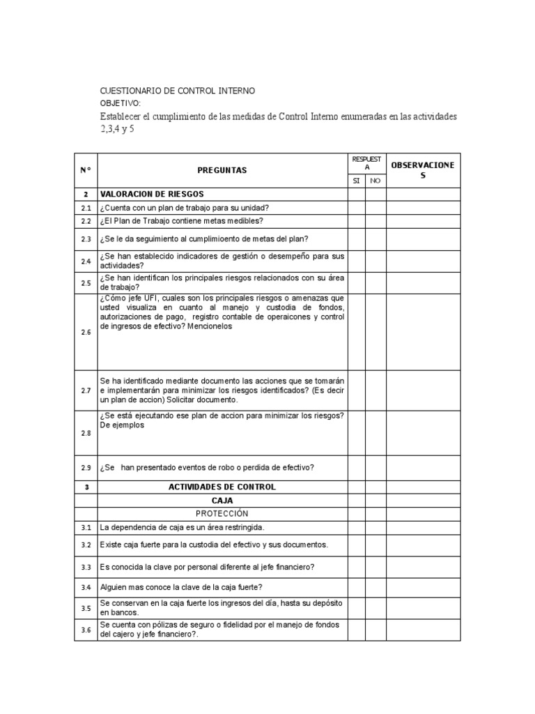 Cuestionario de Control Interno Bancario | PDF | Cheque | Bancos
