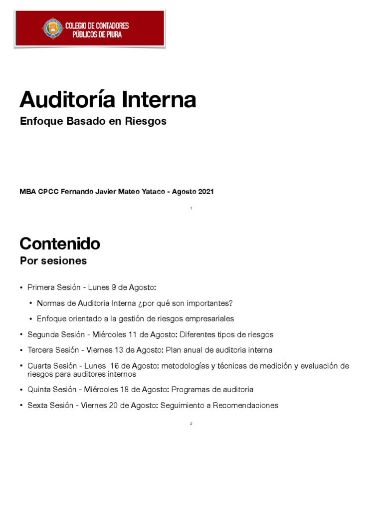 Auditoria Interna Basada En Riesgos Pdf Auditoría Gobernancia