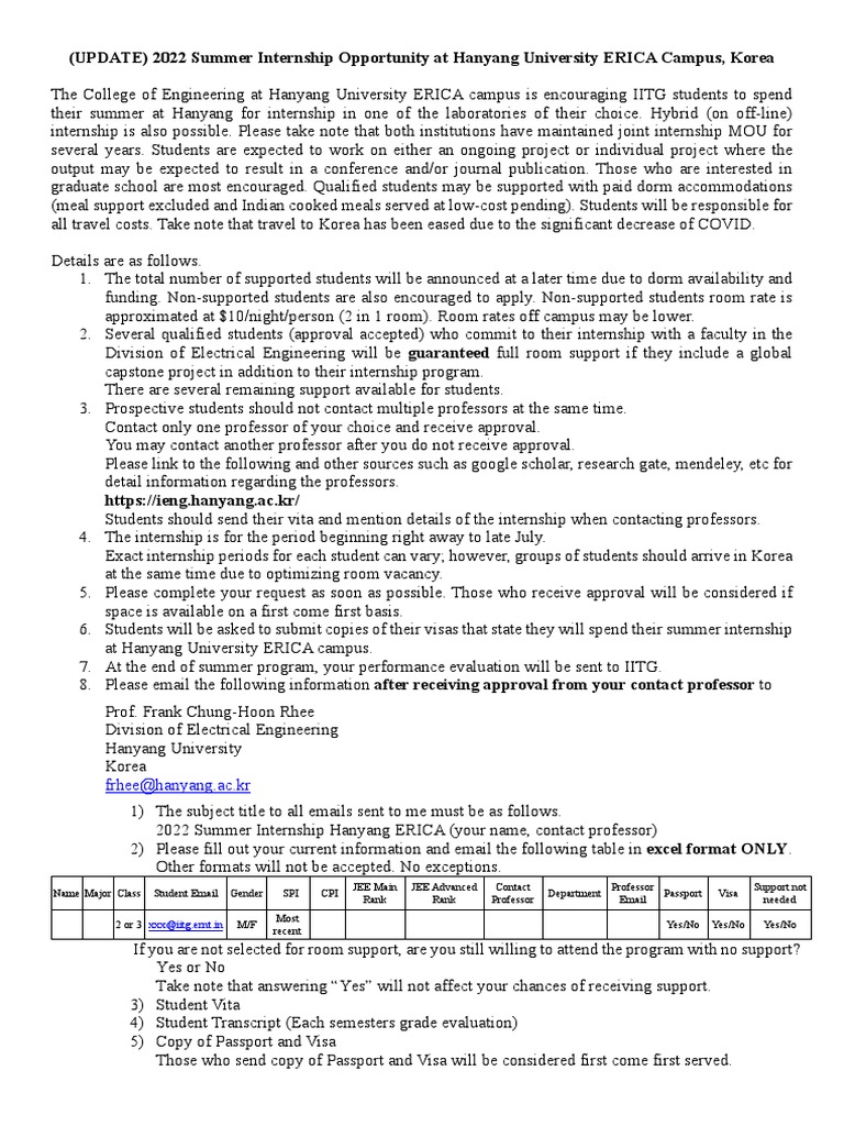 2022 Revised IITG Summer Internship Announcement PDF Travel Visa