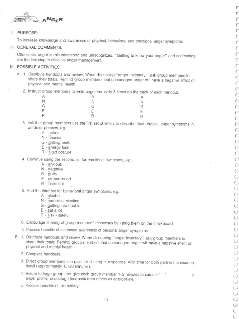 Anger Management Worksheets PDF