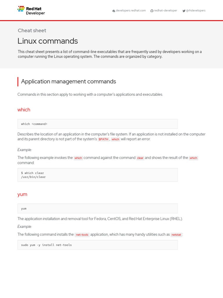 Linux Commands Cheat Sheet Red Hat Developer | PDF | Command Line ...