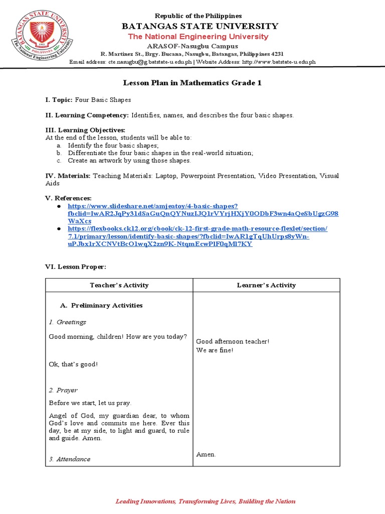 Lesson Plan in Mathematics Grade 1 | Download Free PDF | Rectangle
