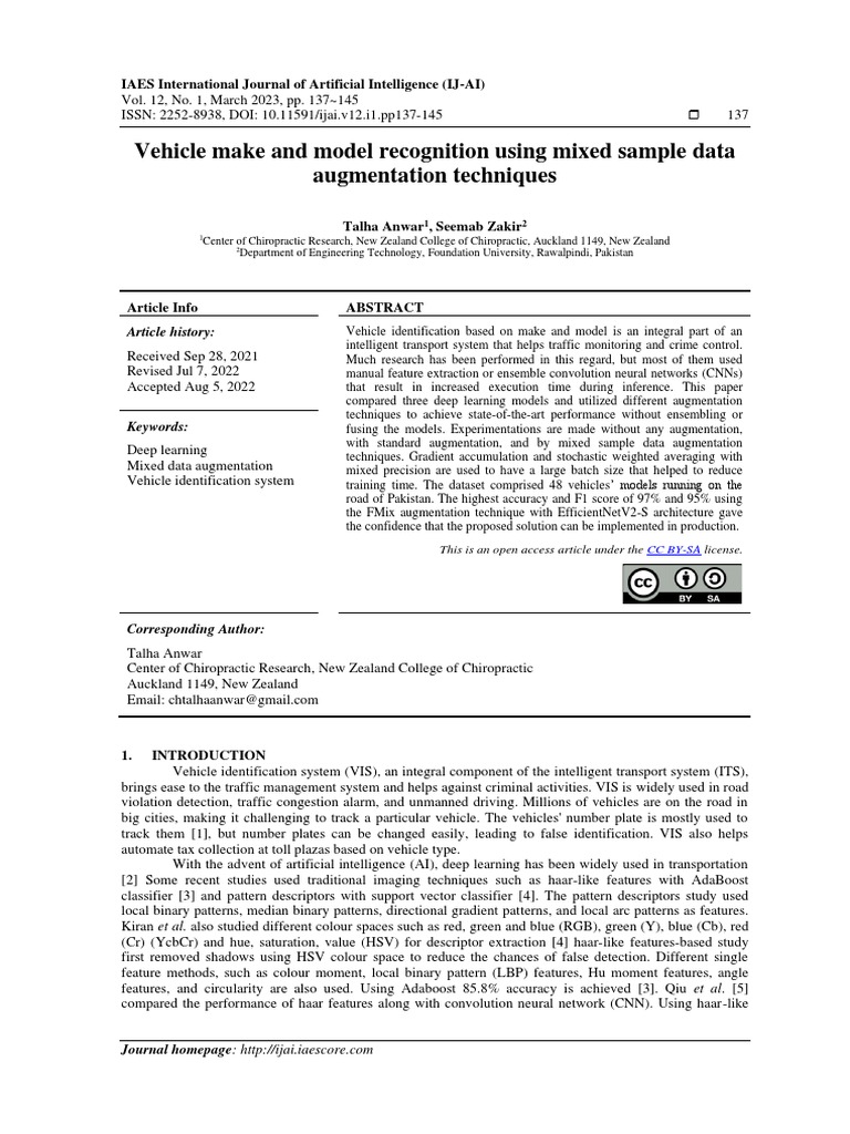 Vehicle Make and Model Recognition Using Mixed Sample Data Augmentation