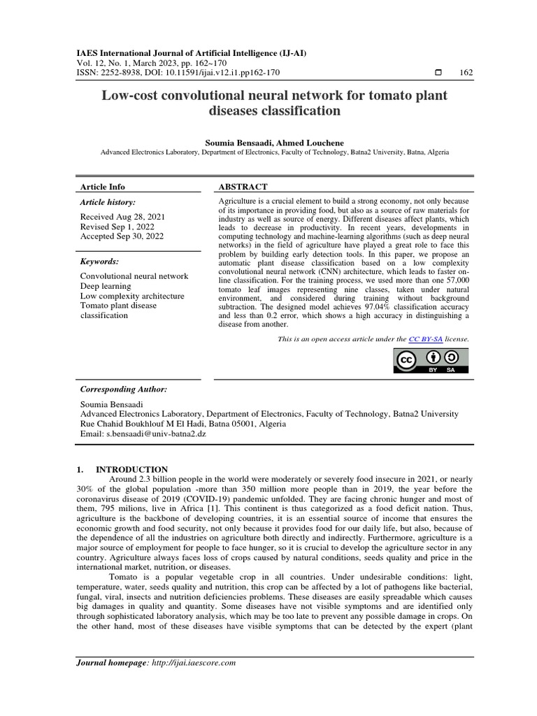 Low-Cost CNN for Tomato Disease Detection | PDF | Graphics Processing ...