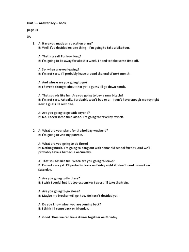 Unit 5 Answer Key Book PDF Workweek And Weekend