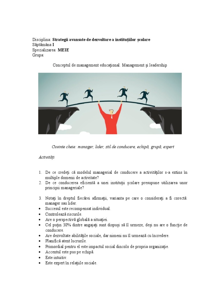Seminar 1. Conceptul de Management Educațional. Management Și ...