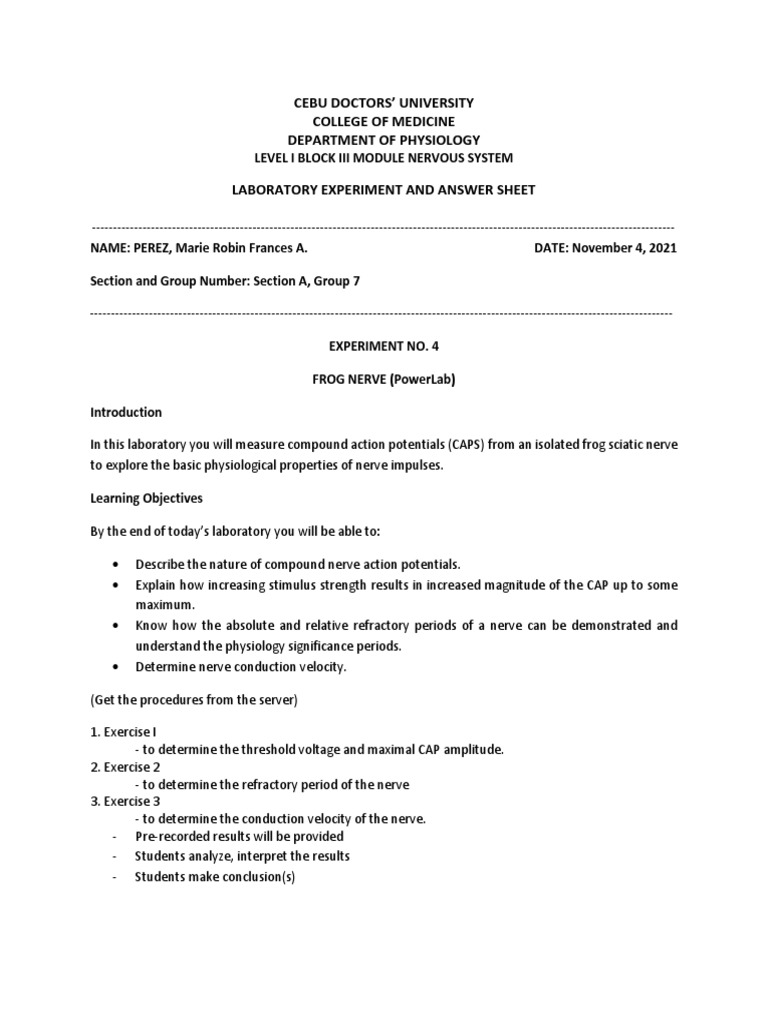 Exp 4 | PDF | Action Potential | Neuroscience