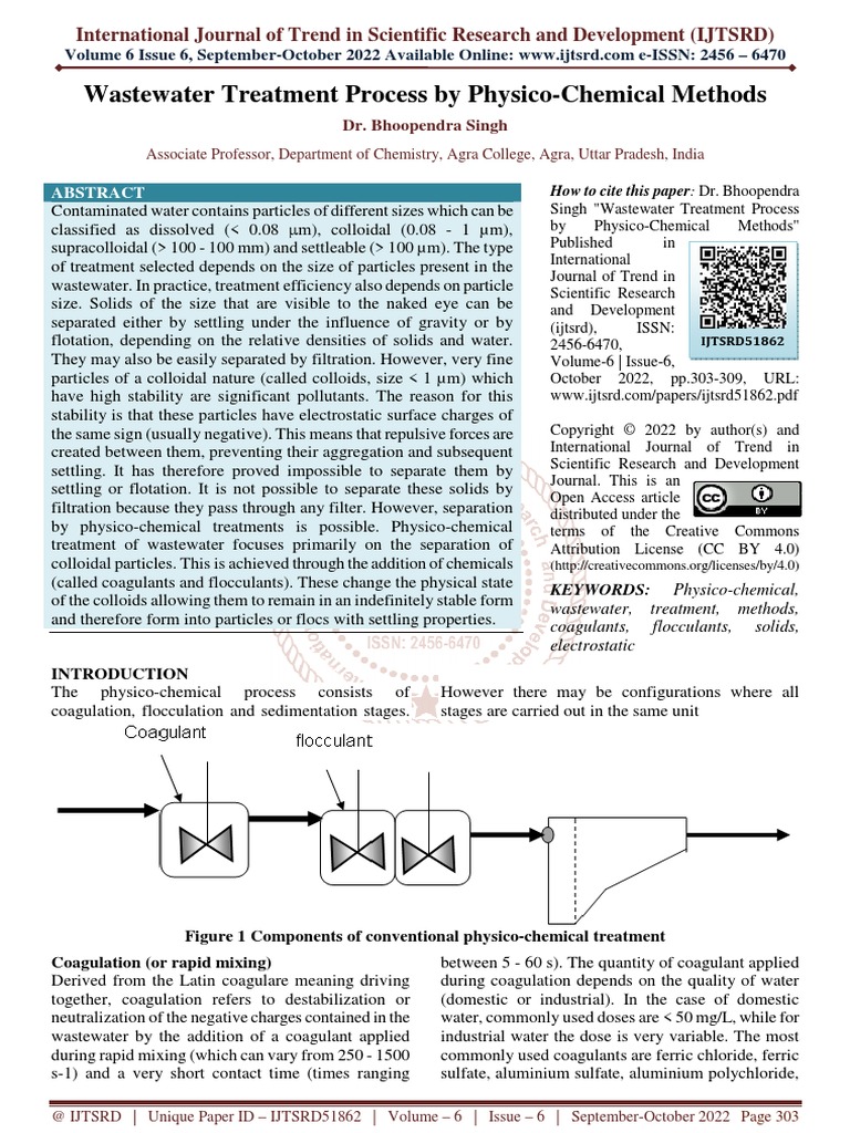 Wastewater Treatment Process by Physico Chemical Methods PDF Water