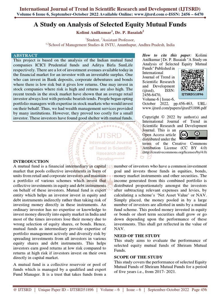A Study On Analysis of Selected Equity Mutual Funds | PDF | Investment ...