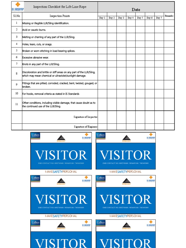 Life Line Rope Inspection Checklist PDF