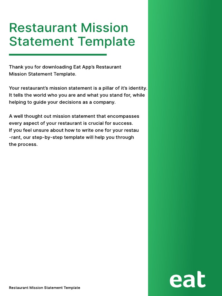 Restaurant Mission Statement Template PDF Communication Business