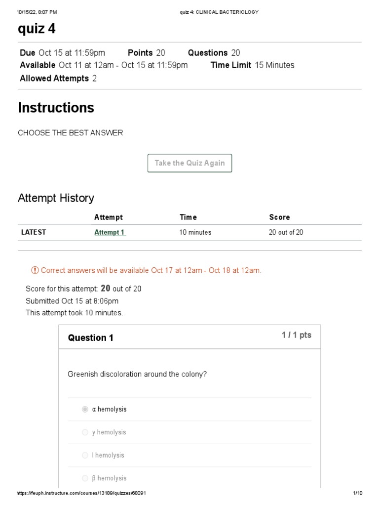 Quiz 4 Clinical Bacteriology PDF Bacteria Lactobacillus