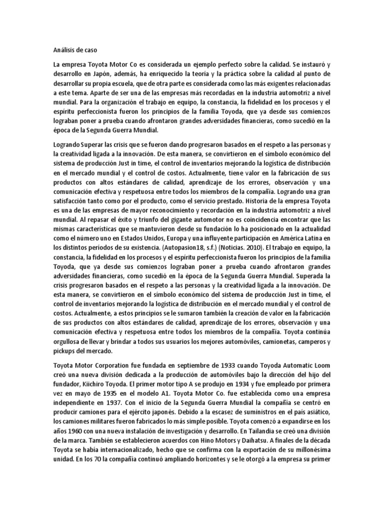 Caso Toyota Pdf Toyota Economias
