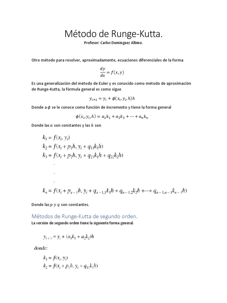Métodos de RungeKutta de Segundo Orden PDF Conceptos matemáticos Ecuaciones