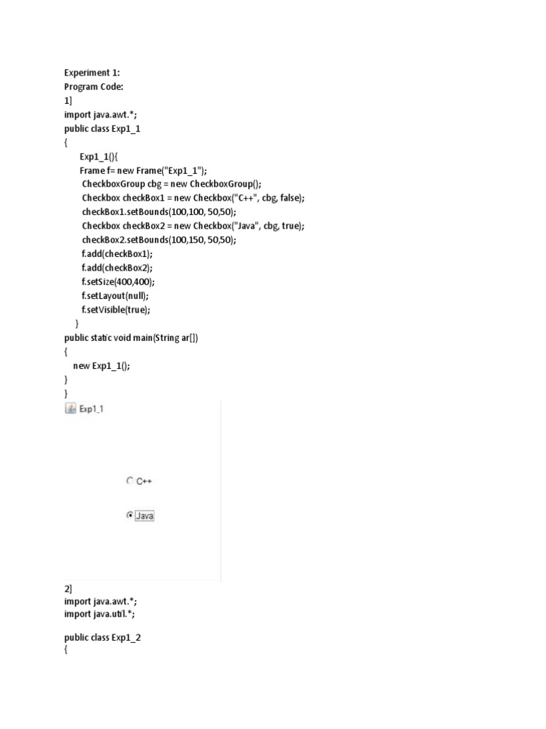 Java AWT Checkbox, List, Button and Layout Experiments | PDF | Java ...