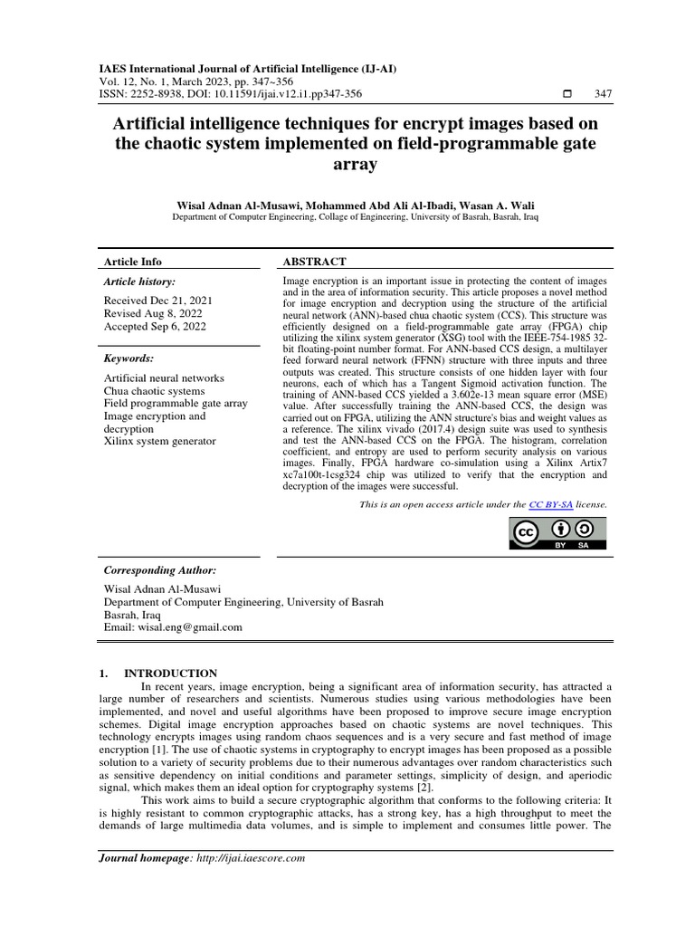 AI-Based Image Encryption Using FPGA | PDF | Chaos Theory | Cryptography