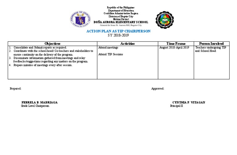 TIP Action Plan for Dona Aurora School | PDF