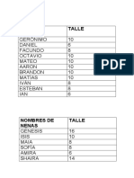 Nombres y Talles. Sala de Seño Ana Paula