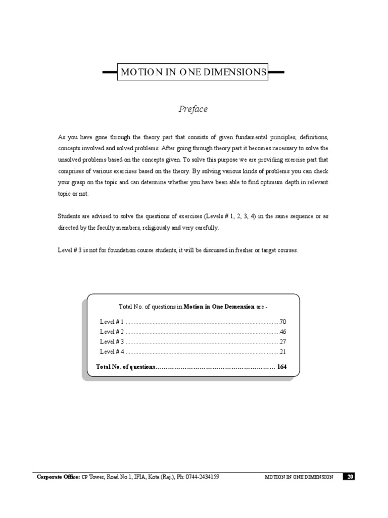 Motion in One Dimension Exercises | PDF | Acceleration | Velocity