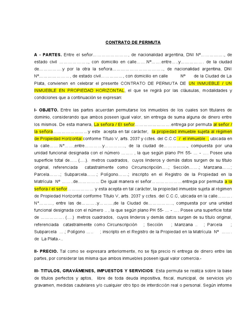 Modelo de Contrato de Permuta Inmobiliaria | PDF | Impuestos | Propiedad