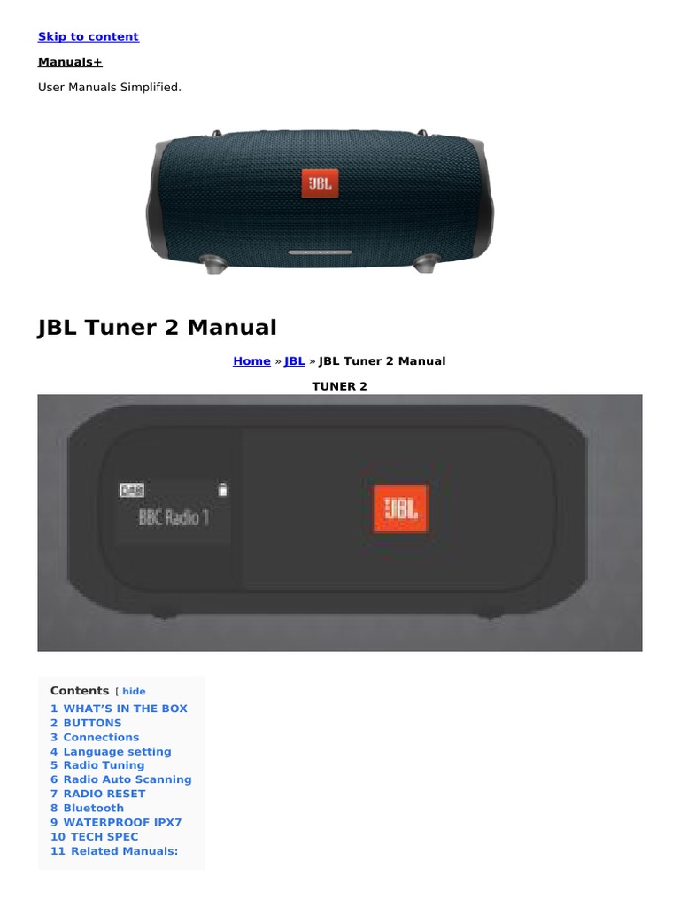 JBL Tuner 2 Manual PDF