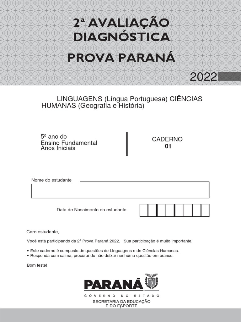 Prova Paraná 2022 - 5º Ano | PDF | Brânquia | Economia