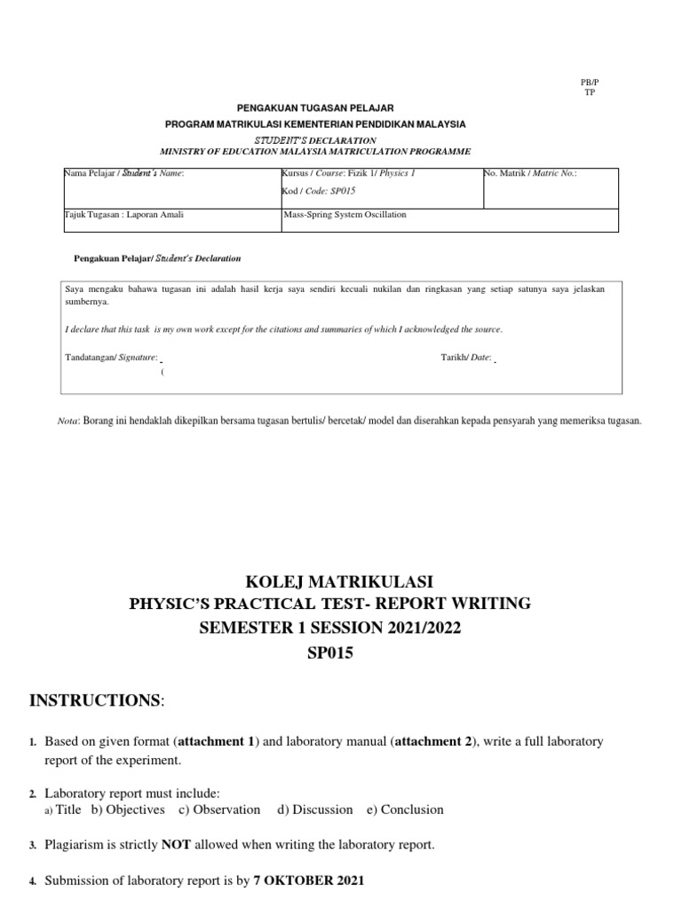 Student Laboratory Report on Determining the Spring Constant of a Mass