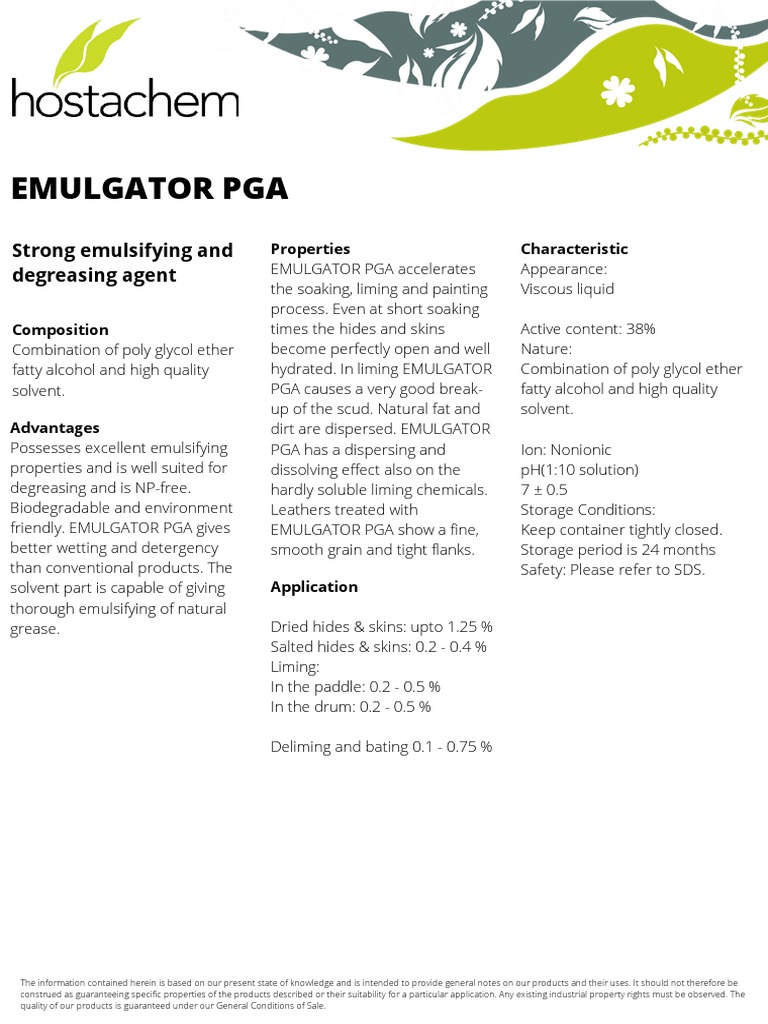 Emulgator PGA: Properties and Applications | PDF | Emulsion | Solvent