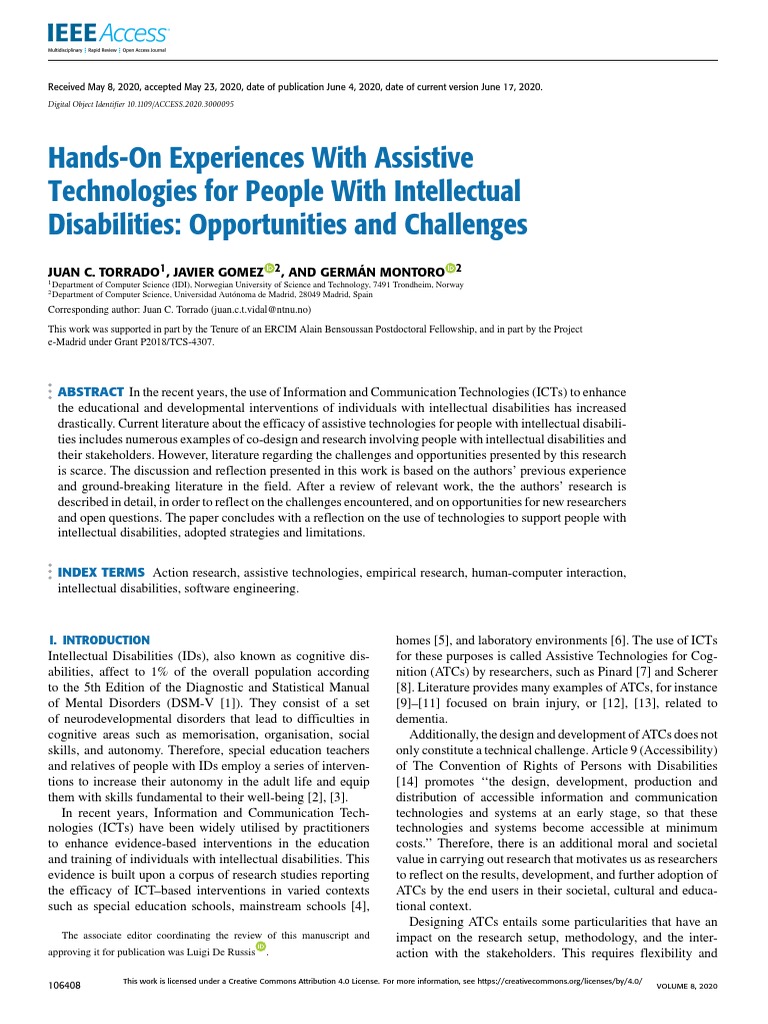 HandsOn Experiences With Assistive Technologies For People With