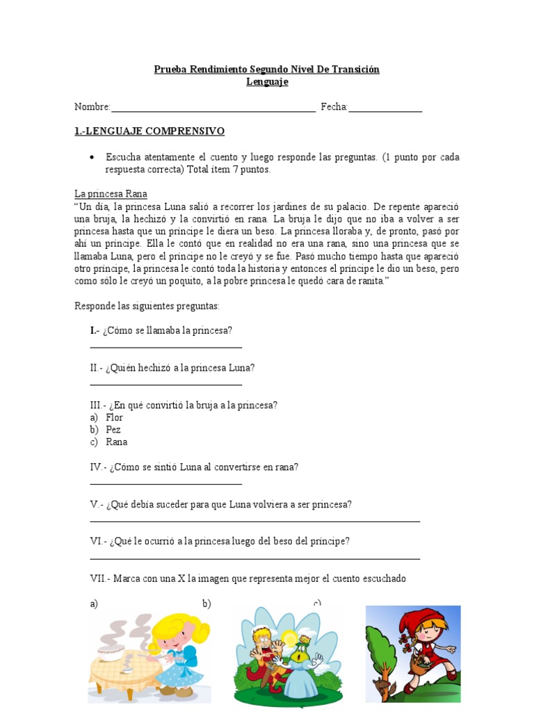 Evaluación de Lenguaje y Comprensión Infantil | PDF | Artes del ...