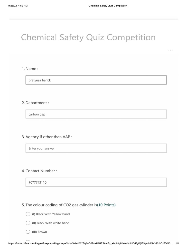 Chemical Safety Quiz PDF