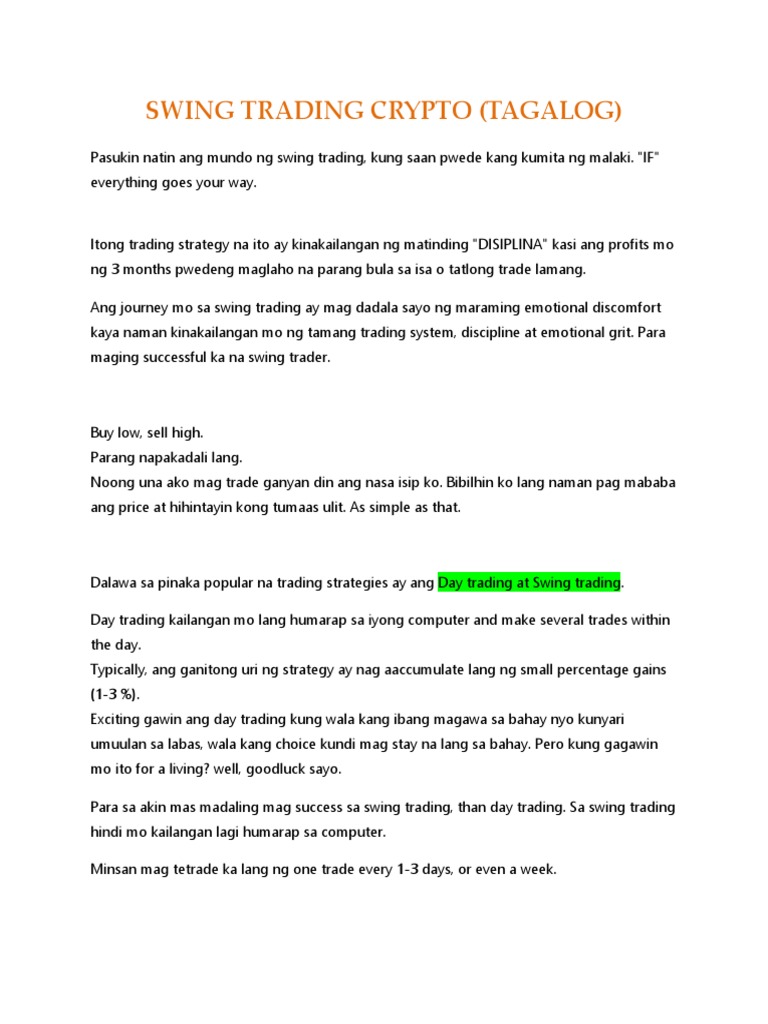SWING TRADING CRYPTO Tagalog | PDF