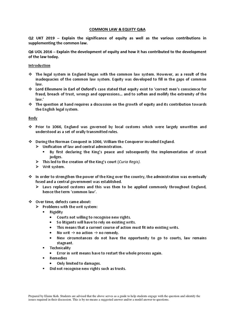 CL Equity Q A | PDF | Equity (Law) | Common Law