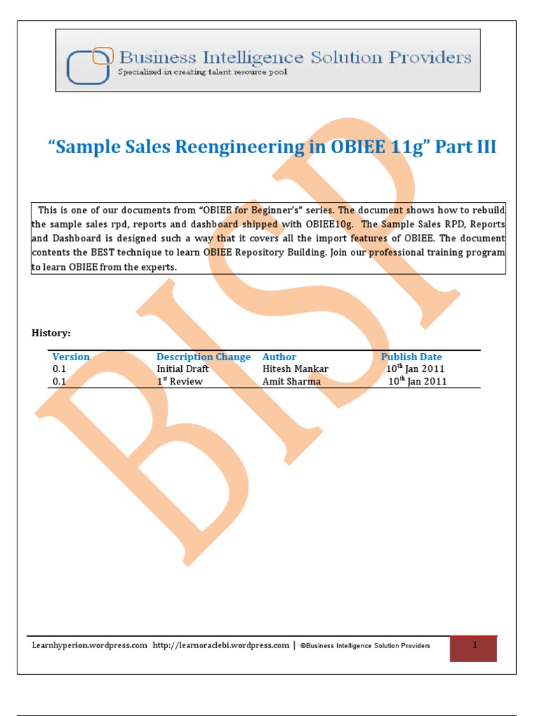 Sample Sales Re Engineering In OBIEE 11g Part III Oracle Database 