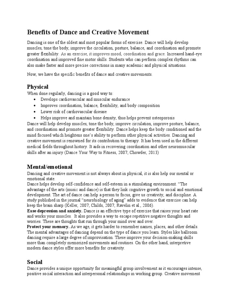 Benefits of Dance and Creative Movement | PDF