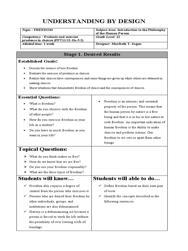 UBD Lesson Plan PDF