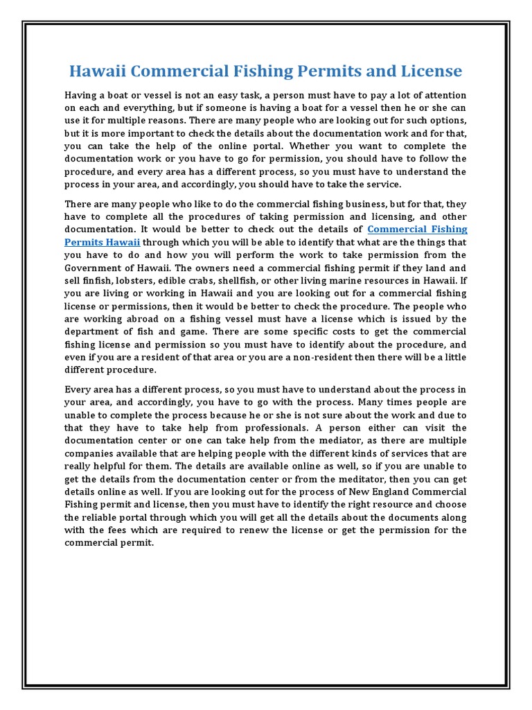 Hawaii Commercial Fishing Permits Guide | PDF | License