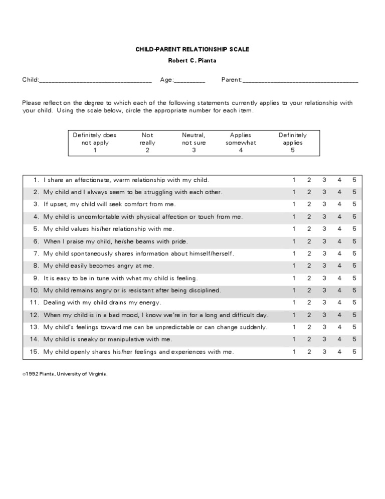 Child Parent Relationship Scale Robert C Pianta Child Age Pdf