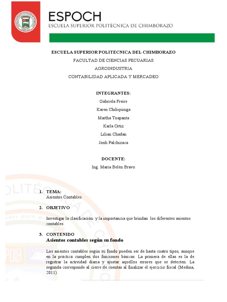 Clasificación de Asientos Contables | PDF | Contabilidad | Business