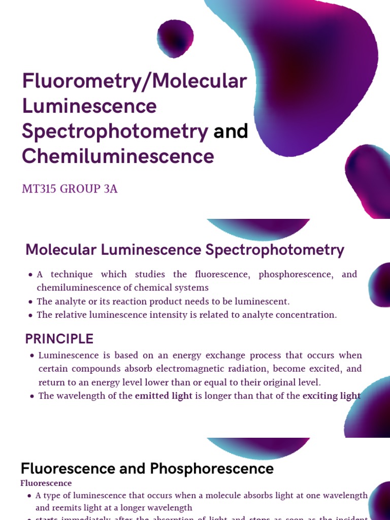 MT315 Group 3a Fluorometrymolecular Luminescence Spectrophotometry