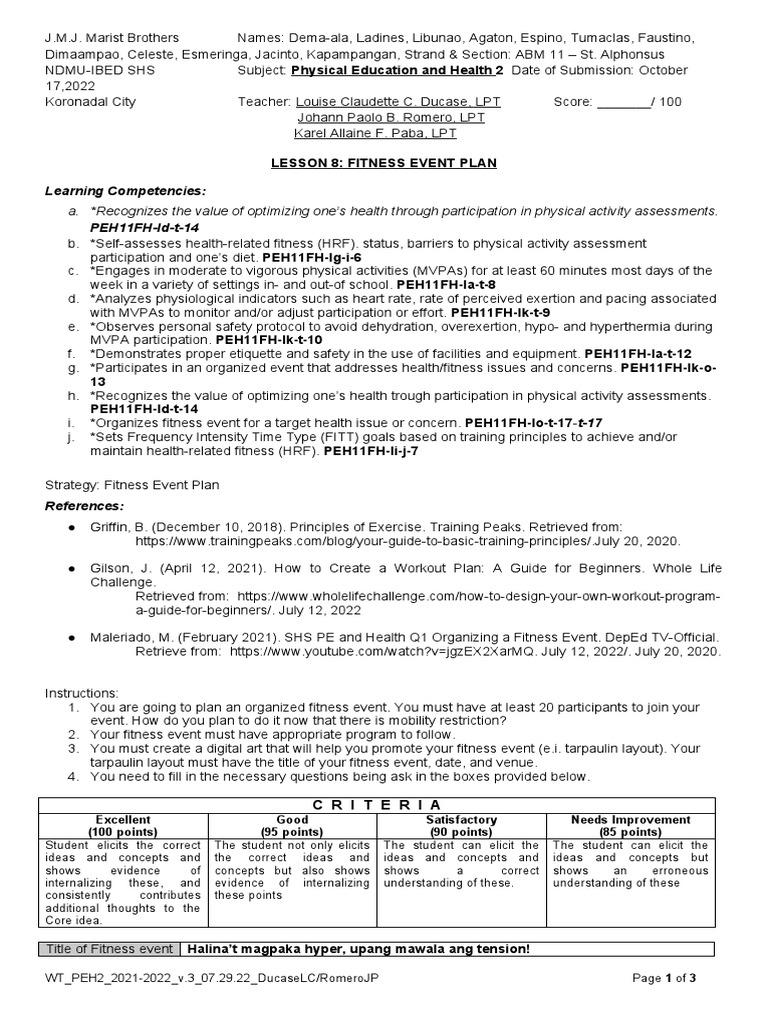 Fitness Event Plan PDF Health Sciences Clinical Medicine